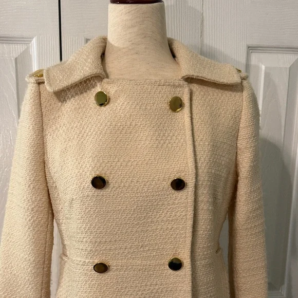 Milly Cream Double-Breasted Trench Coat 100% Wool Sz 6 - Picture 3 of 10